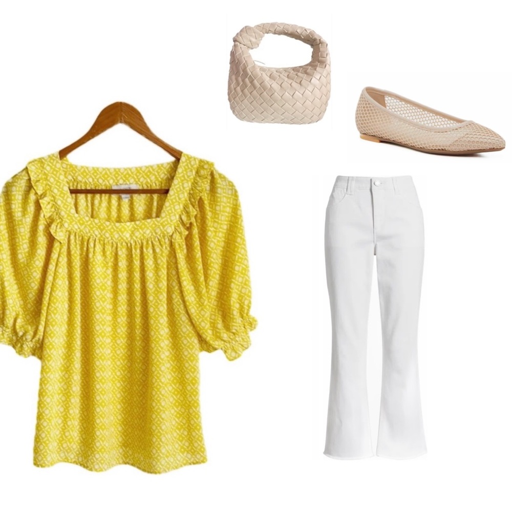 LOFT Outlet Square Neck Puff Sleeve Top - Picture 4 of 13